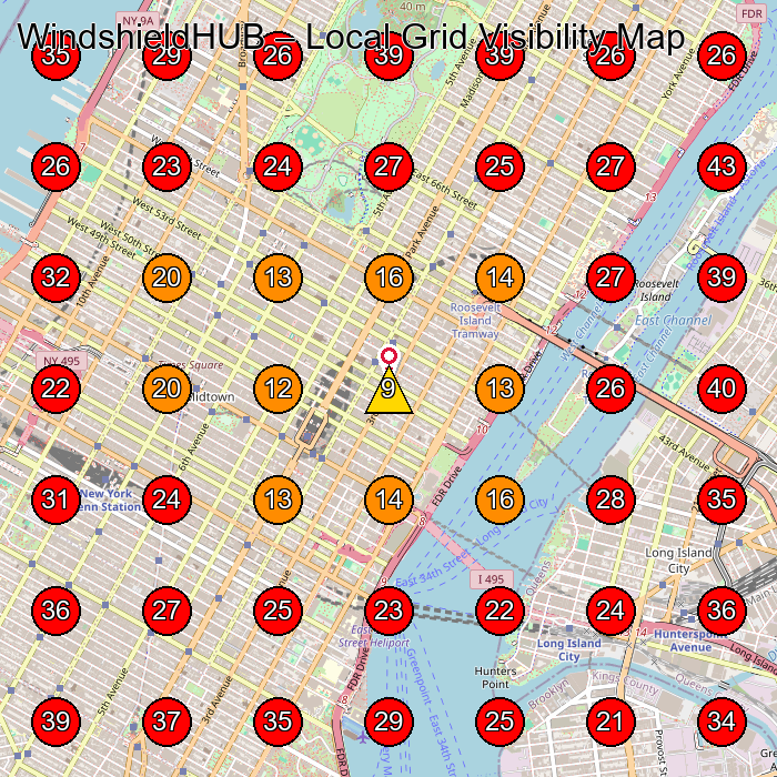 WindshieldHUB GeoGrid visibility map for Auto Glass Shop in Queens